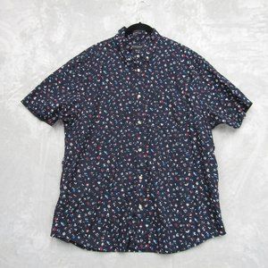 Banana Republic Slim Fit Men's Blue Floral Button-Down Short Sleeve Shirt XL